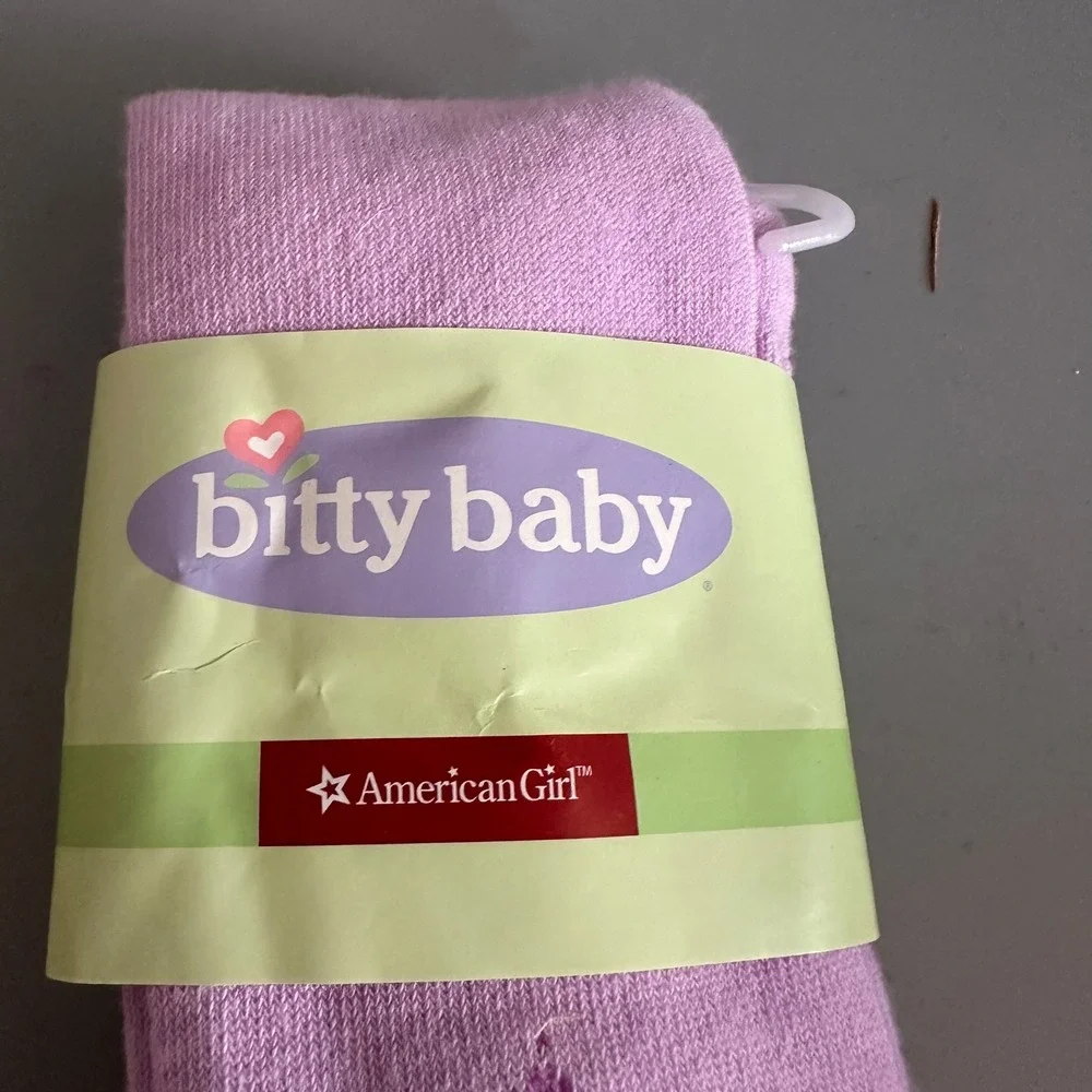 American Girl Bitty Baby Lavender Purple Floral Embroidered Tights Size M/L 5-6X